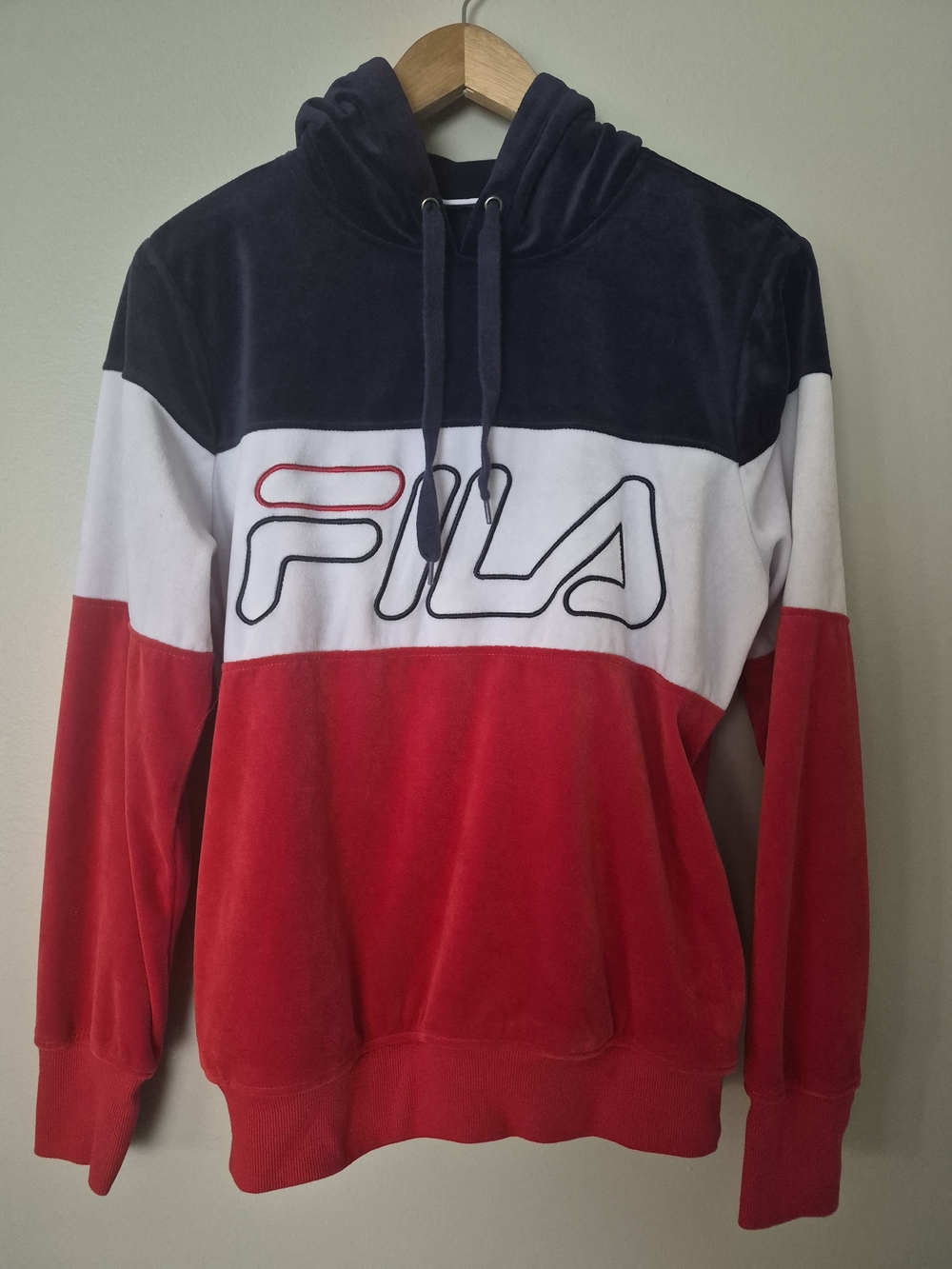 FILA Women's Colorblock Velour Pullover Hoodie - Navy/White/Red